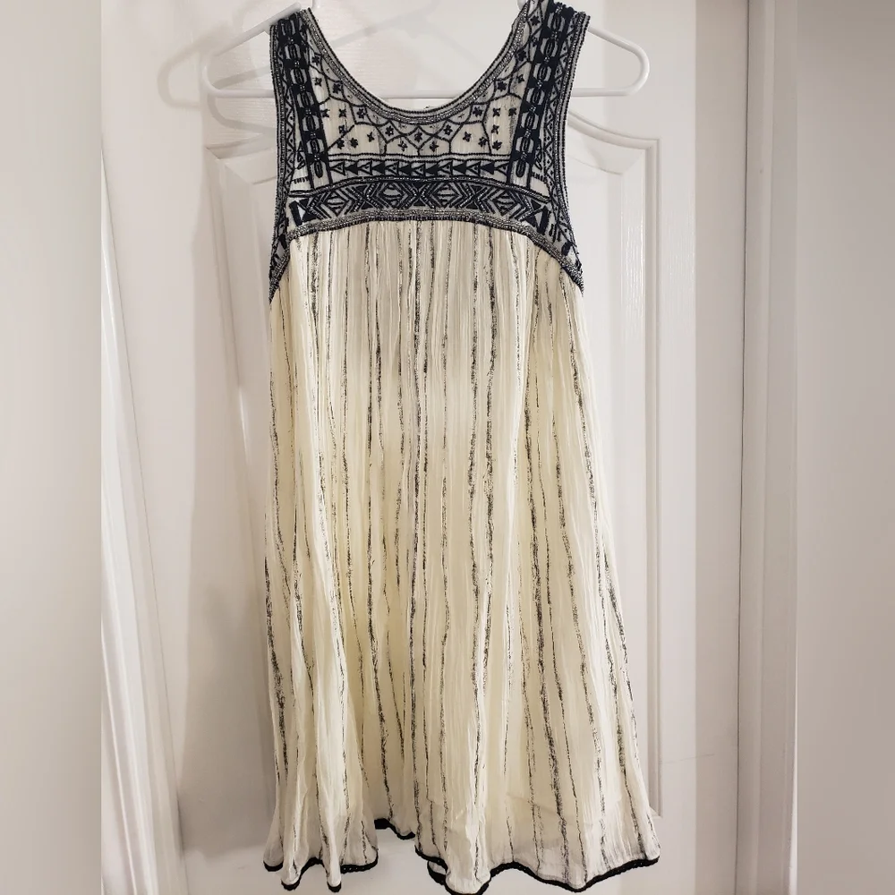 Free People Aztec Bib Dress in Ivory Beaded Embroidered - Picture 3 of 7